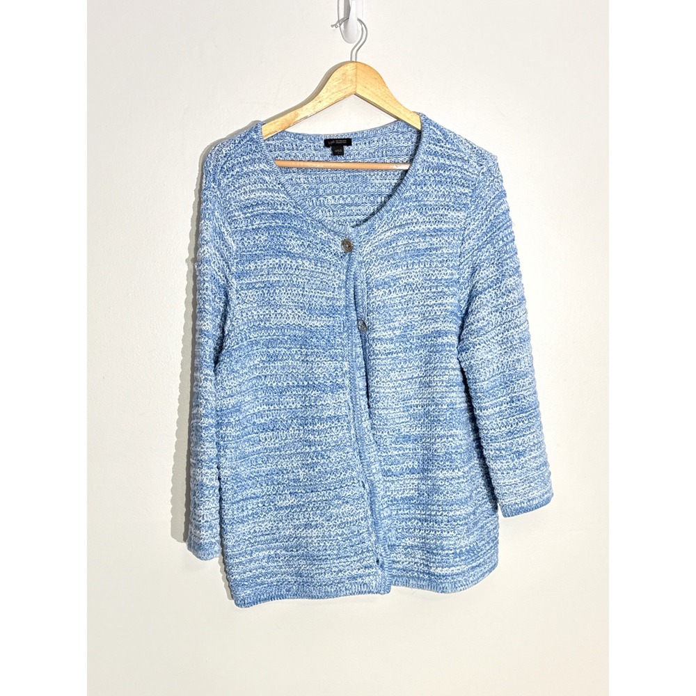 J. Jill Wearever Marled Cotton Cardigan Sweater Womens Size L Career Timeless